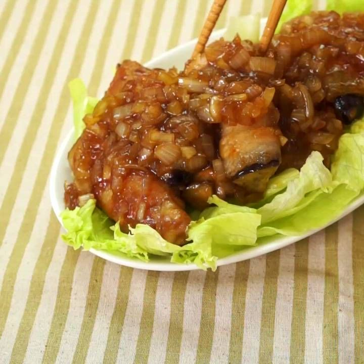 ナスの豚肉巻き玉ねぎソース