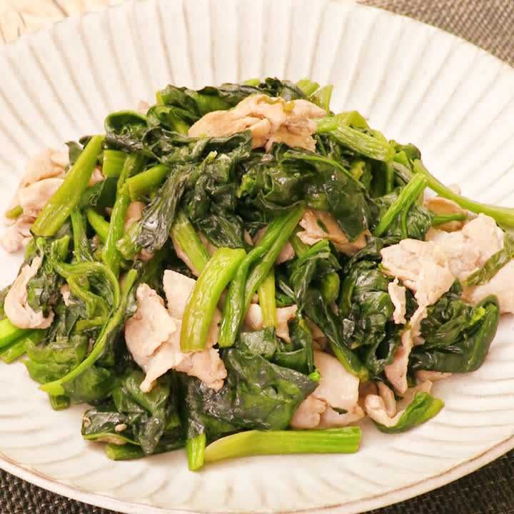 豚バラほうれん草味噌マヨ炒め