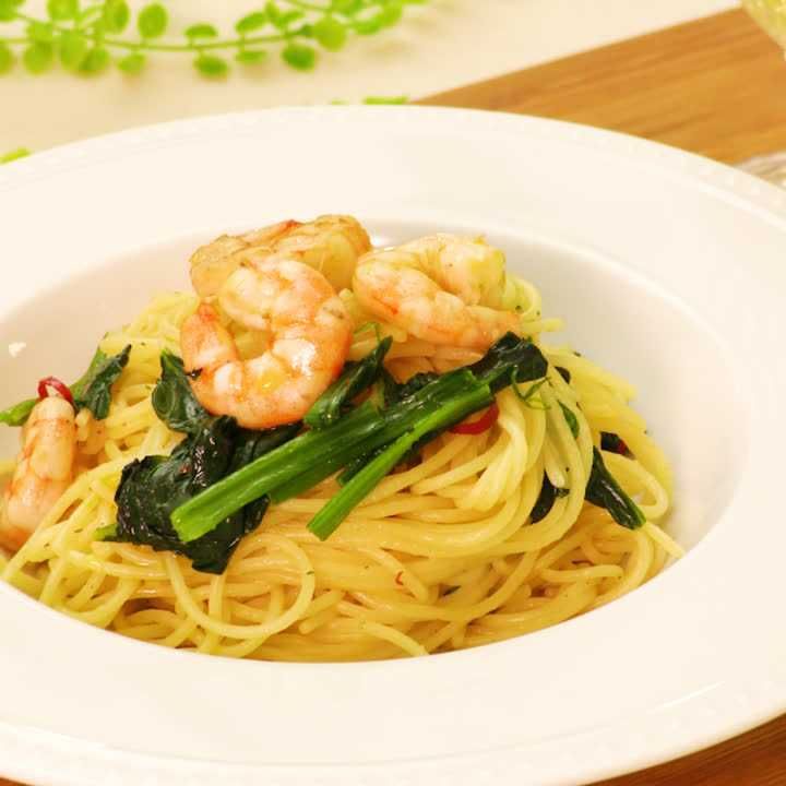 ほうれん草とえびのパスタ