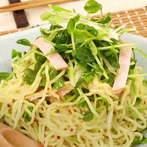「豆苗たっぷり冷やし和え麺」のレシピ動画