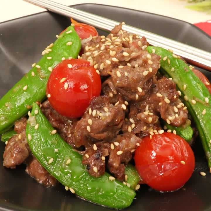 スナップえんどうと牛肉の塩炒め