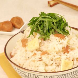 「梅とお揚げとちりめんじゃこの炊き込みごはん」のレシピ動画