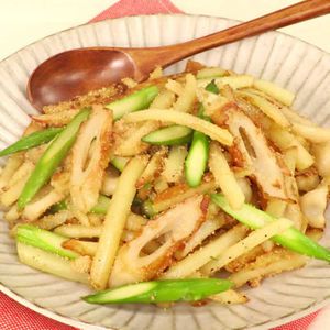 「ちくわとじゃがいもの明太子バター炒め」のレシピ動画