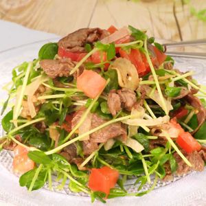 「牛肉と豆苗のサラダ トマトドレッシング」のレシピ動画