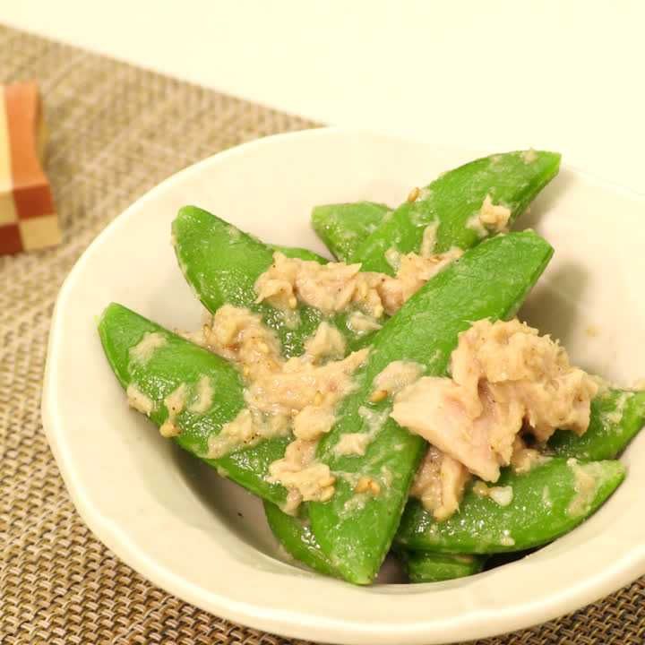 スナップエンドウのツナ味噌あえ