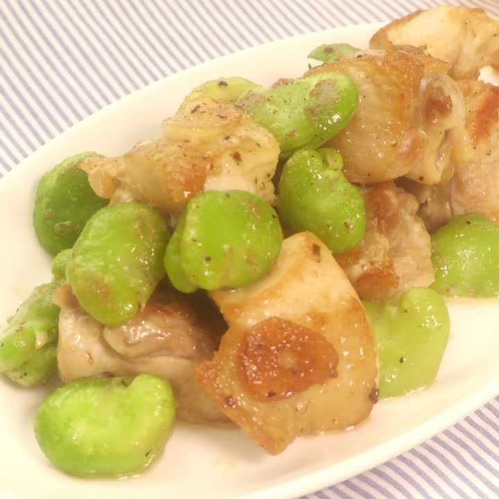 そら豆と鶏肉のガーリックマヨ炒め