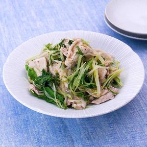 「豚肉と水菜のフライパン蒸し」のレシピ動画