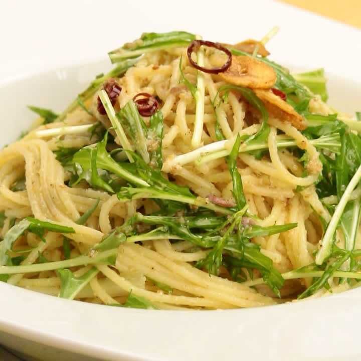 水菜とアンチョビのパスタ