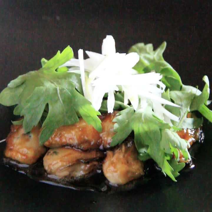 かきの中華風ソテーたっぷり春菊のせ