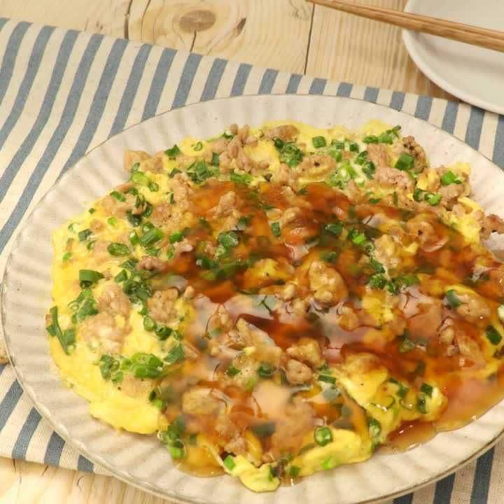 ひき肉卵焼き めんつゆあんかけ
