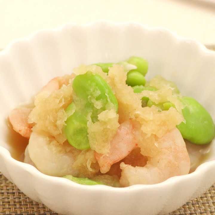そら豆とエビのおろしあえ