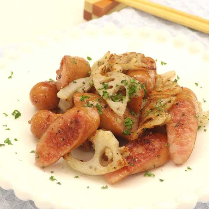 ソーセージとれんこんのガーリック炒め