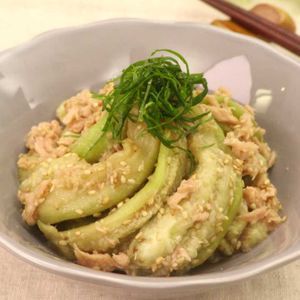 「レンジ蒸しなすのツナあえ」のレシピ動画