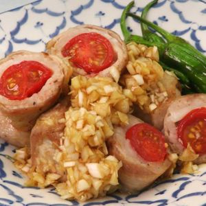 「ミニトマトの肉巻き」のレシピ動画