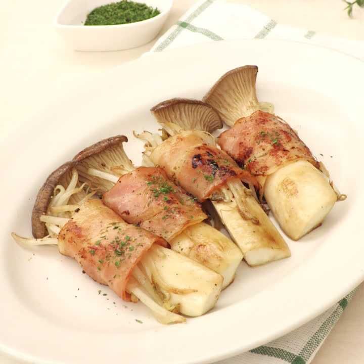 もやしとエリンギのベーコン巻き