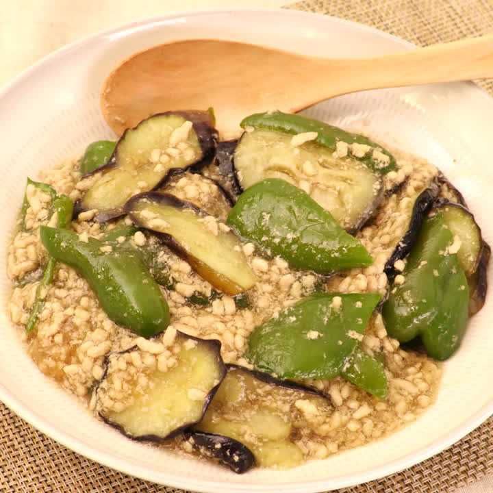 なすとピーマンのそぼろあん