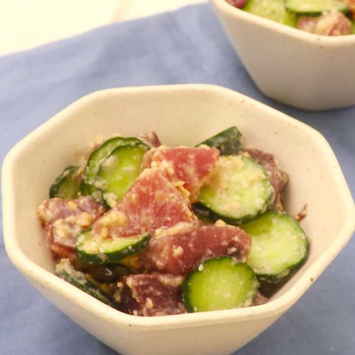 カツオときゅうりのごまみそあえ