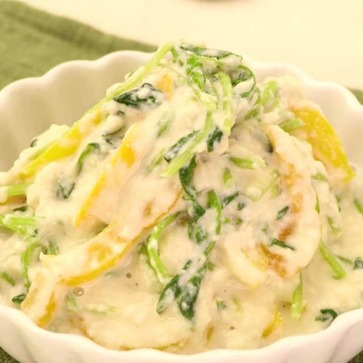 豆苗とパプリカの白和え