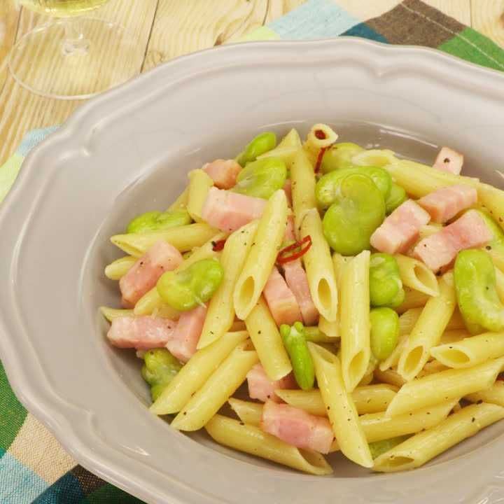 そら豆とベーコンのペンネ