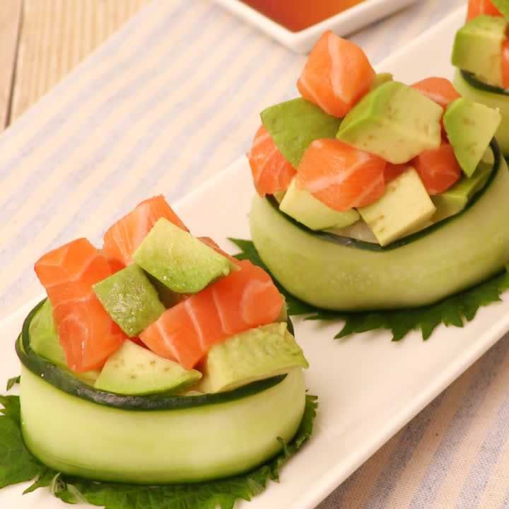 サーモンとアボカドのきゅうり軍艦