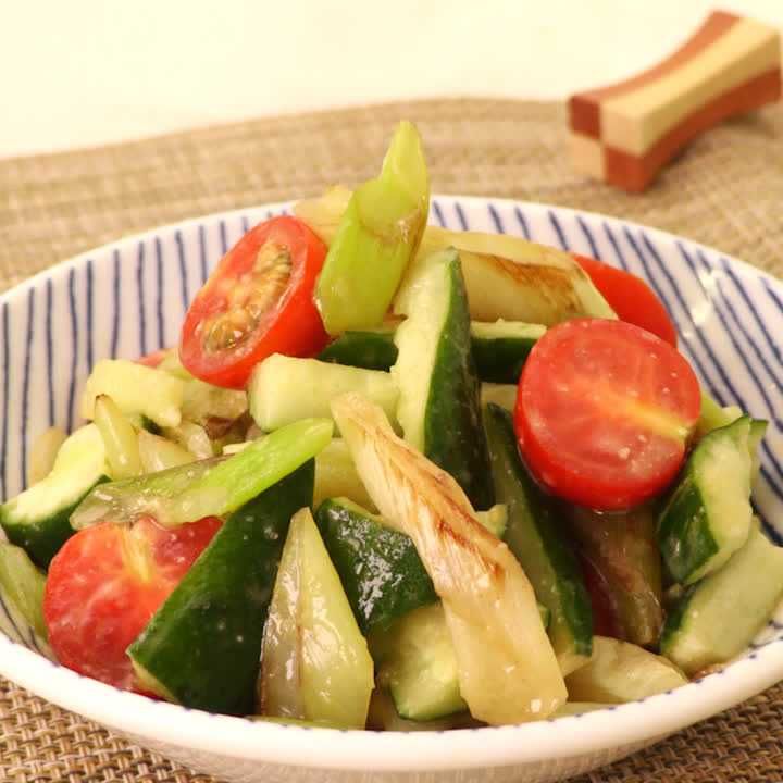 きゅうりと焼きねぎの酢みそ和え