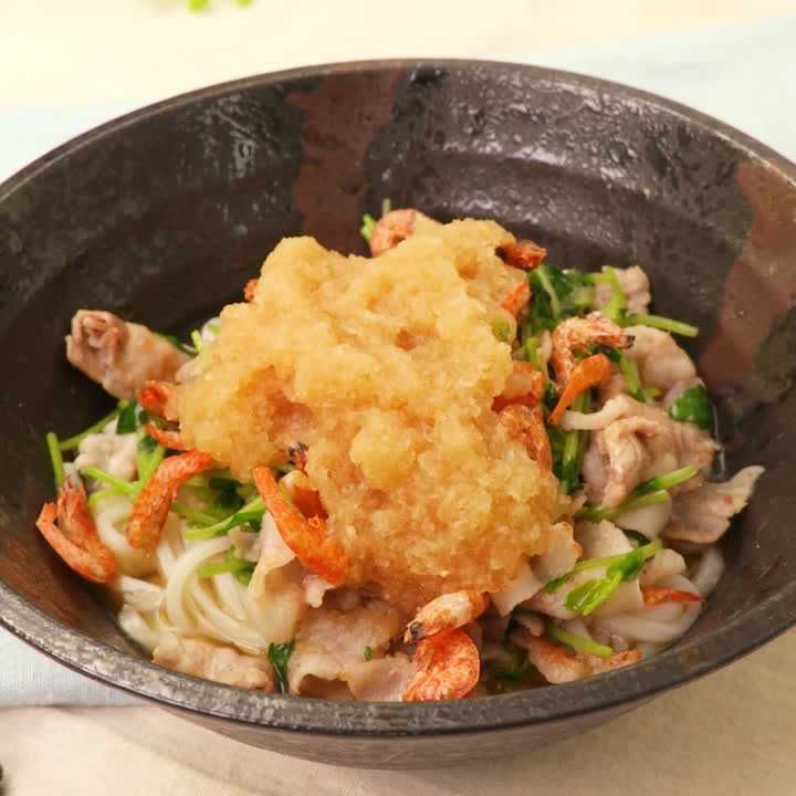 豆苗と豚肉のうどん