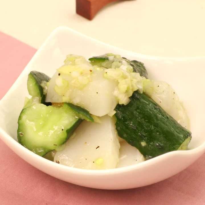 きゅうりとイカのネギ塩ダレサラダ