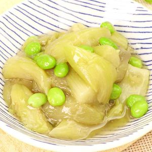 「枝豆となすの白だし煮」のレシピ動画