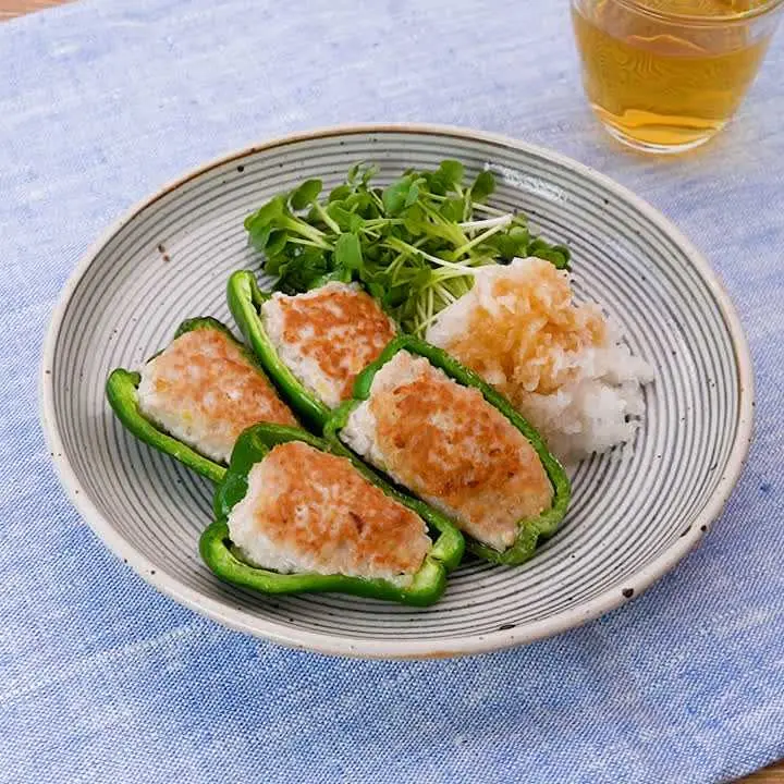 豆腐入りピーマンの肉詰め