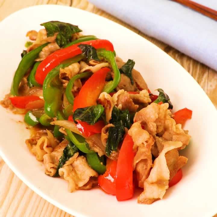 豚肉のバジル炒め
