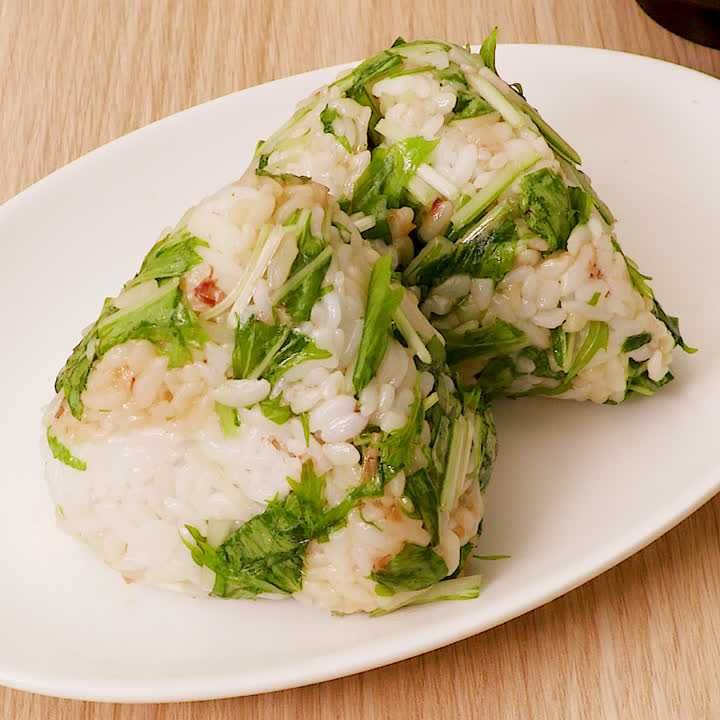 水菜とかつおぶしのおにぎり