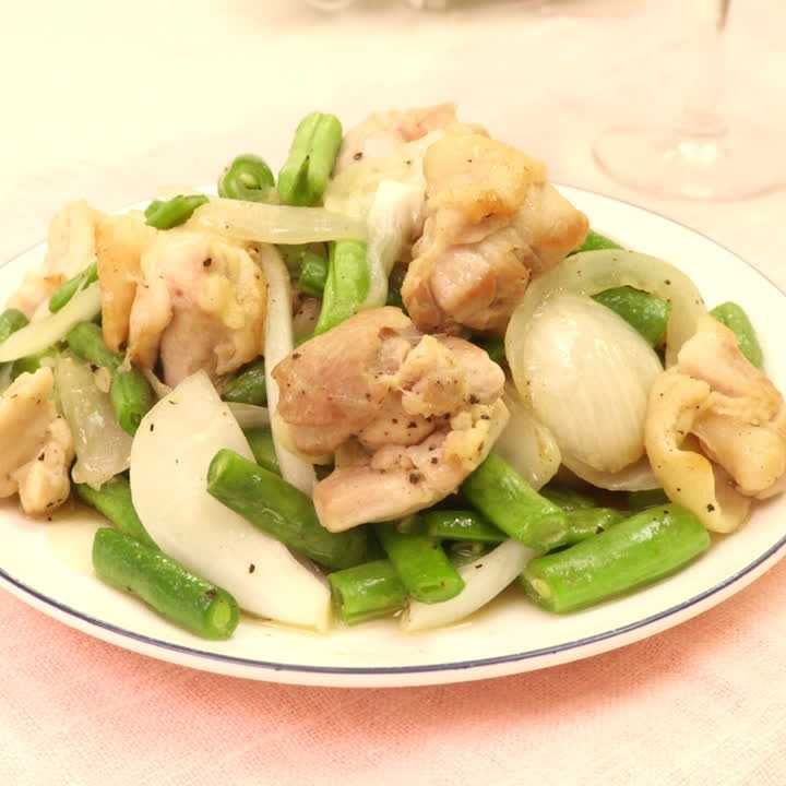 鶏肉といんげんのマヨネーズ炒め