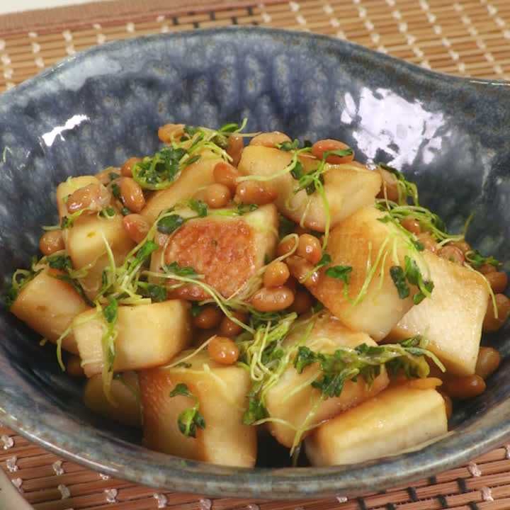 はんぺんと納豆の柚子胡椒炒め