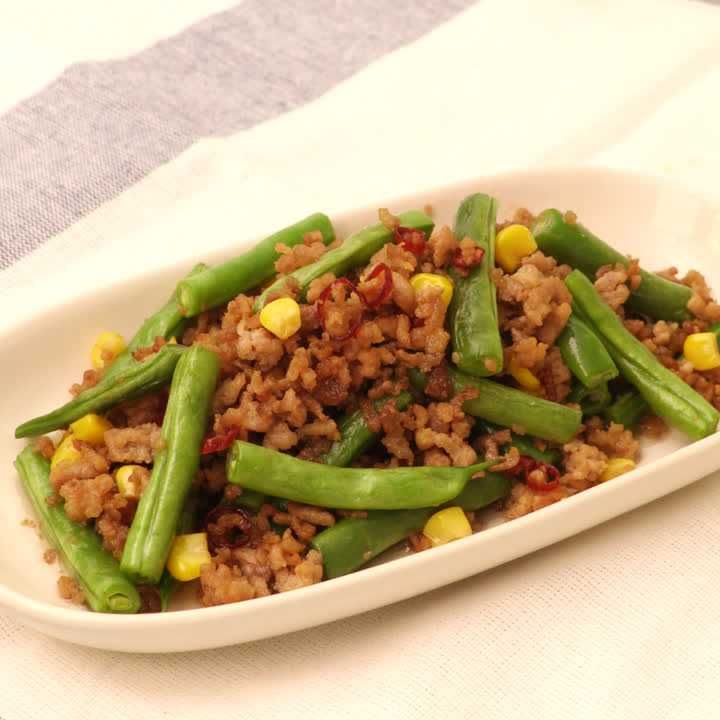 いんげんとひき肉の甘辛炒め