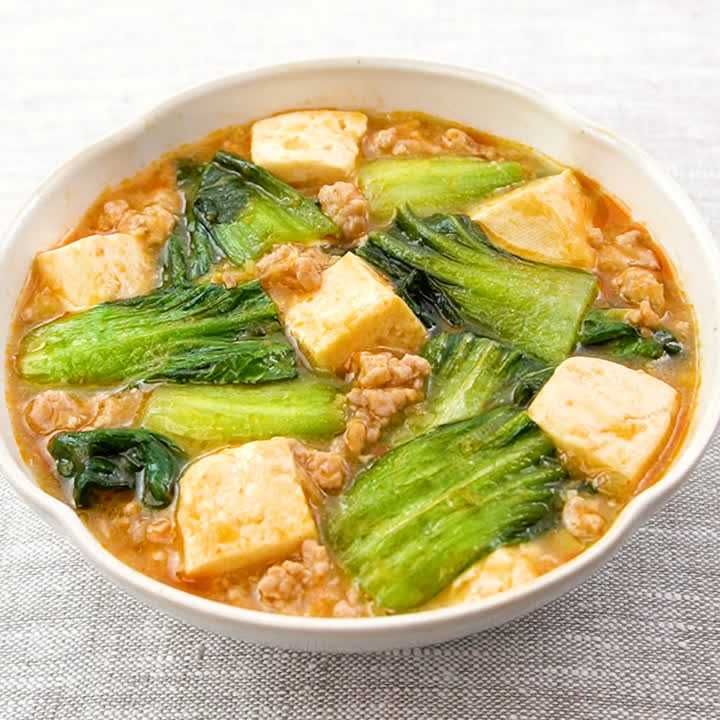 チンゲン菜のみそ麻婆豆腐