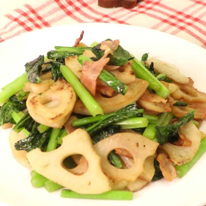 れんこんと小松菜のマヨ炒め