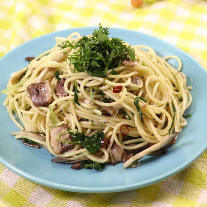 イワシと水菜と舞茸のスパゲッティ