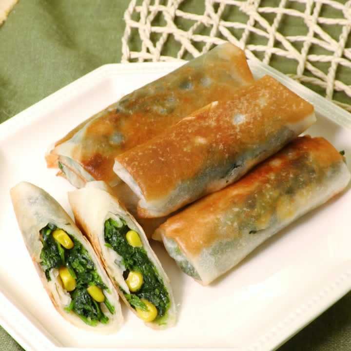 ほうれん草とコーンの春巻き