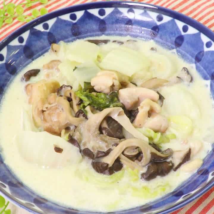 鶏肉とひらたけの豆乳クリーム煮