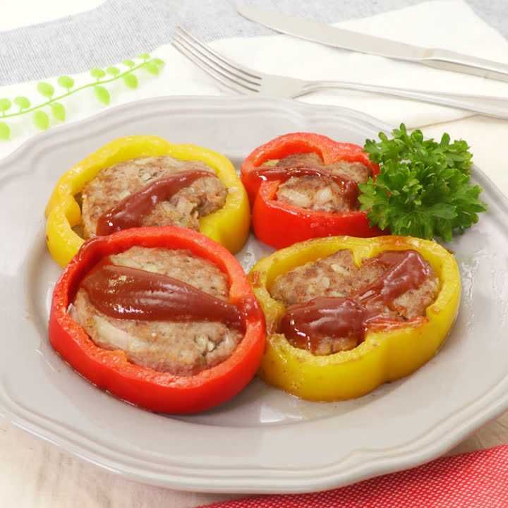 2色パプリカの肉詰め