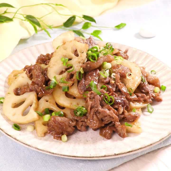 れんこんと牛肉の甘辛炒め