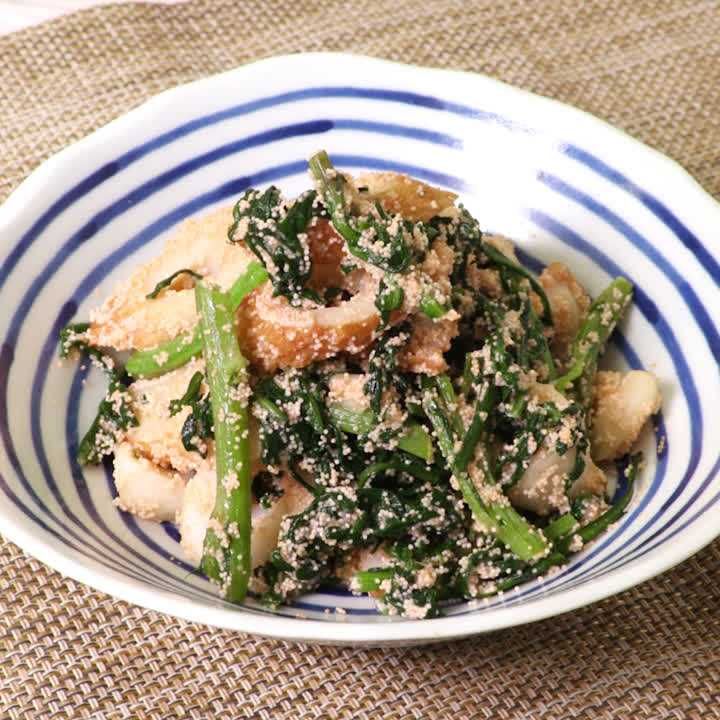 春菊とちくわのたらこバター炒め