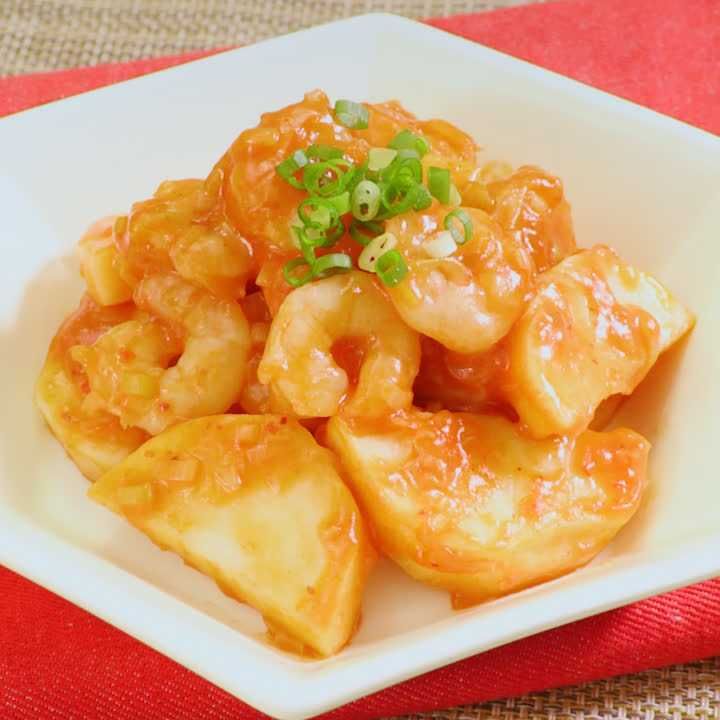 山芋とえびのチリソース炒め