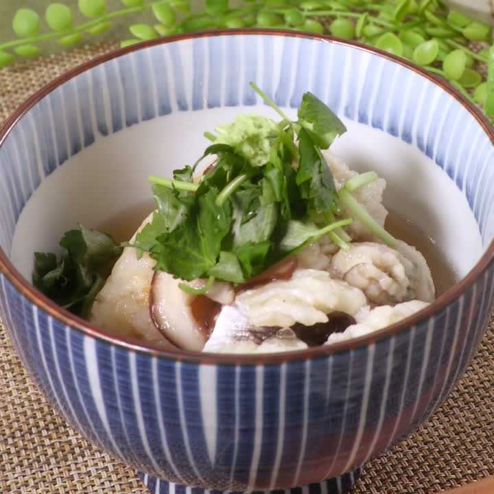 焼きおにぎりで香ばしく 葛打ちはもの出汁茶漬けのレシピ動画 作り方 Delish Kitchen