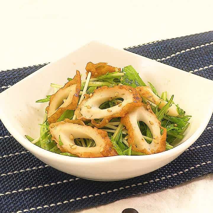 水菜とちくわのラー油ごまあえ
