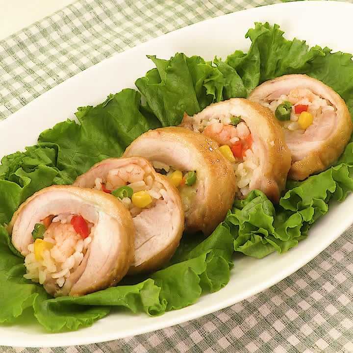 冷凍えびピラフのチキンロール
