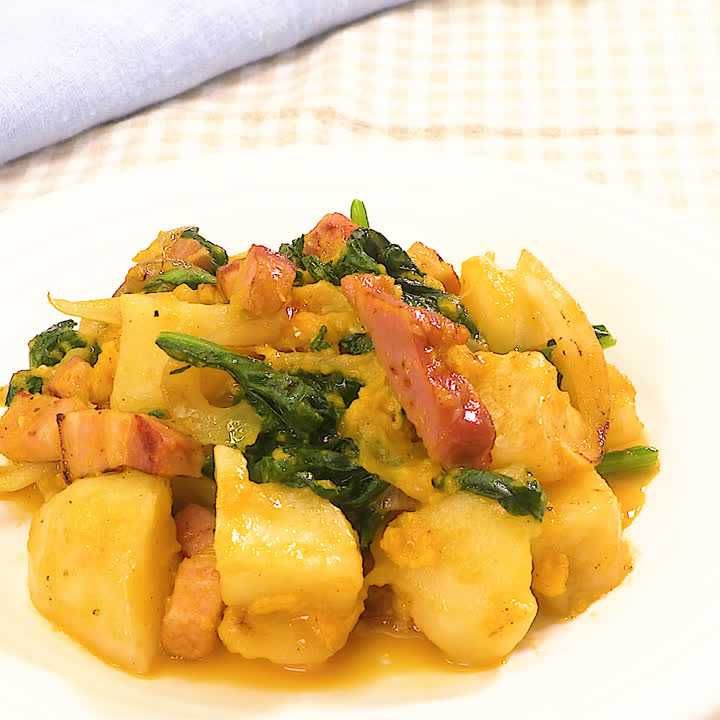 うまみたっぷり ほうれん草とじゃがいものカルボナーラ風のレシピ動画 作り方 Delish Kitchen