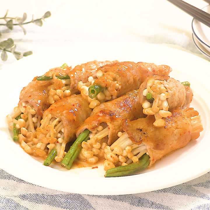 肉巻きえのきのみそマヨ炒め