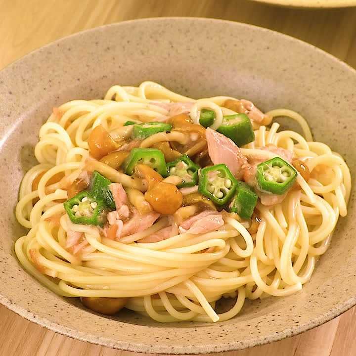 なめことオクラの和風パスタ