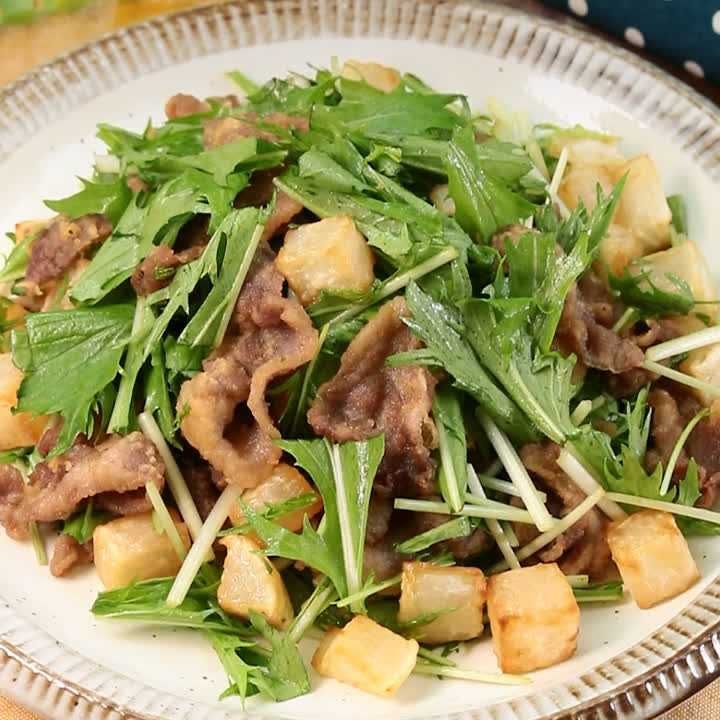 揚げ大根と豚肉のポン酢和え